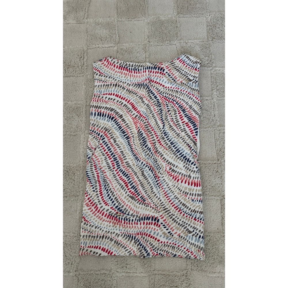 Harvey Faircloth Shift Dress Women 2 White Red Blue Abstract Linen Mini Pockets